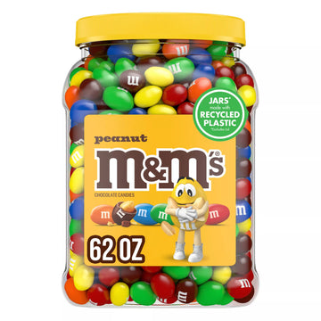 M&M'S Peanut Milk Chocolate Candy, 62 oz Pantry Size Jar, Bulk Chocolate Candy, Colorful Candy-Coated Peanuts, Family Size Sweet Treat for Sharing, Parties, Candy Bowls, Baking & Snacking