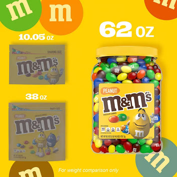 M&M'S Peanut Milk Chocolate Candy, 62 oz Pantry Size Jar, Bulk Chocolate Candy, Colorful Candy-Coated Peanuts, Family Size Sweet Treat for Sharing, Parties, Candy Bowls, Baking & Snacking