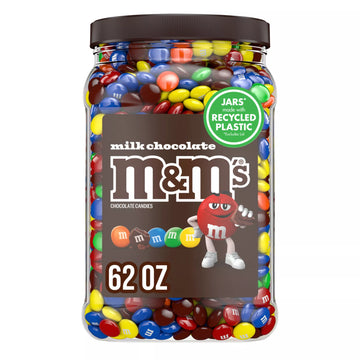 M&M'S Milk Chocolate Candy Pantry Size Jar 62 oz, Bulk Chocolate Candy, Colorful Candy Coated Milk Chocolate, Family Size Sweet Treat for Parties, Baking, Candy Bowls & Snacks