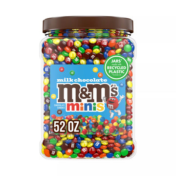 M&M'S Minis Milk Chocolate Candy, 52 oz Resealable Bulk Candy Jar, Colorful Bite-Size Milk Chocolate Candies, Family Size Chocolate Treat for Parties, Candy Bowls, Baking & Snacking