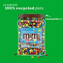 M&M'S Minis Milk Chocolate Candy, 52 oz Resealable Bulk Candy Jar, Colorful Bite-Size Milk Chocolate Candies, Family Size Chocolate Treat for Parties, Candy Bowls, Baking & Snacking