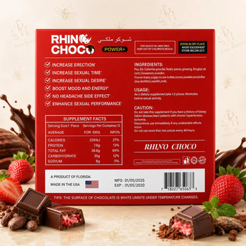 Rhino Choco VIP, Power Chocolate – Energy & Stamina Support for Men 12 pack box